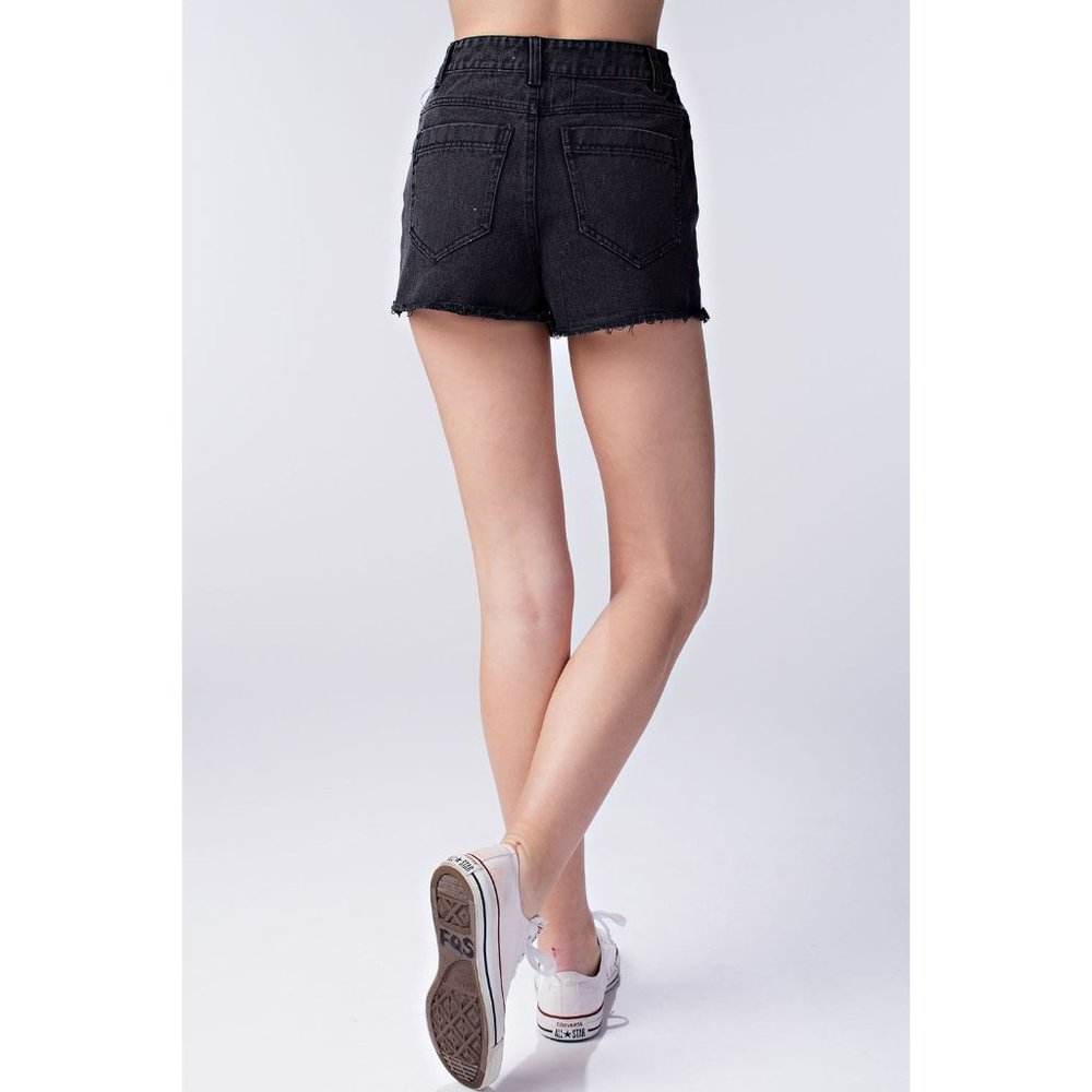 Honey Punch Lace Up Frayed Denim Shorts - Picture 5 of 5